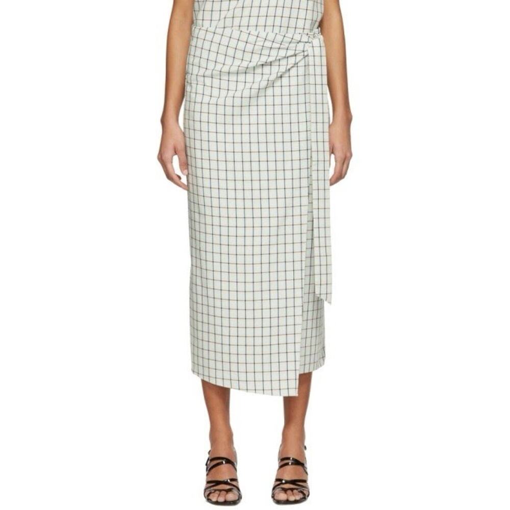 Tibi Elliot Checked Wrap Asymmetrical Viscose Blend Banded Waist Skirt Size 10